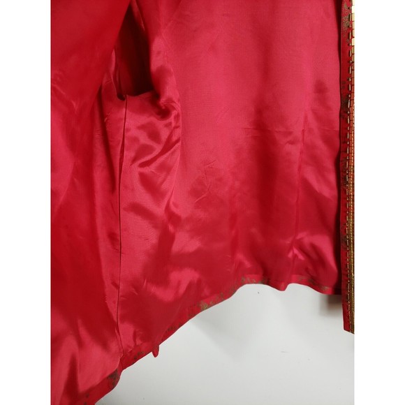 chicos artsy red gold beads open front silk ls jacket top 2 Lg - Picture 3 of 9